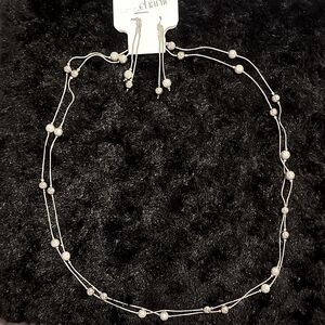 Silver Costume Double Strand Necklace with Silver& Sparkle Balls & Earrings